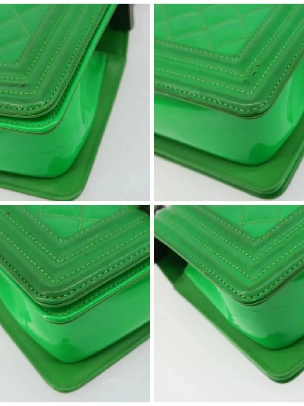 CHANEL Matelasse Chain Shoulder Bag Patent leather Green CC Auth 179242